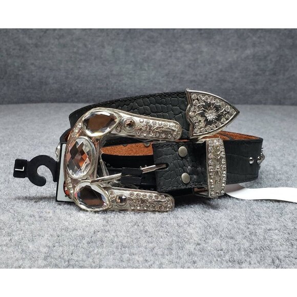 Nocona Western Belt Womens L Black Adjustable Rhinestone Genuine Leather Studded main image 5